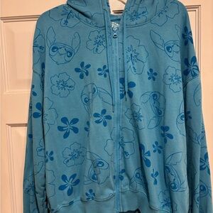 Disney Blue Hoodie with Stitch Floral Design